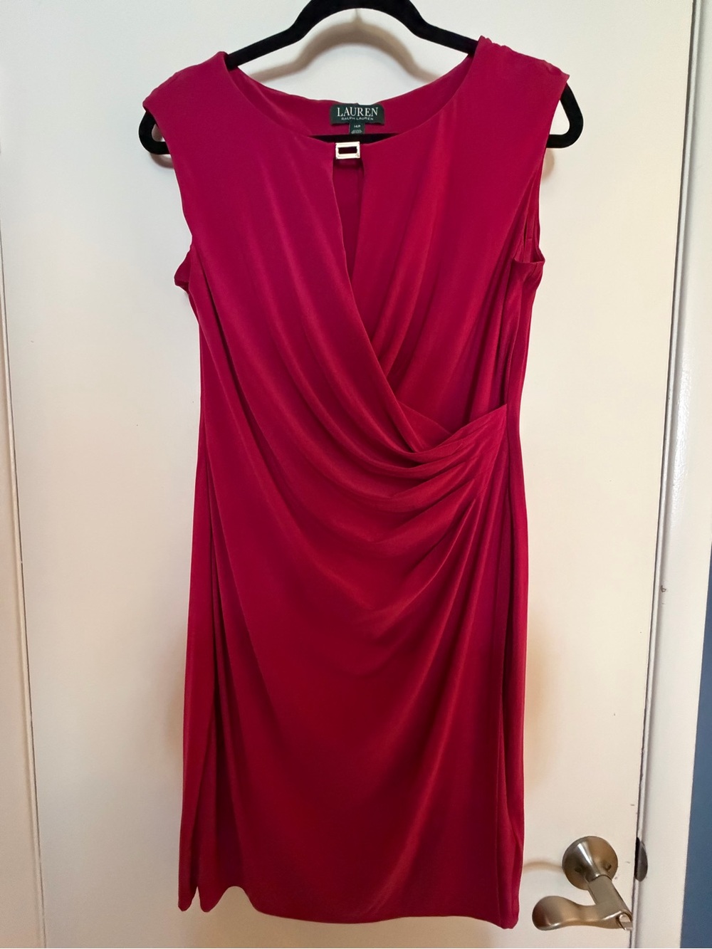 Ralph Lauren Sleeveless Fuchsia Draped Midi Dress